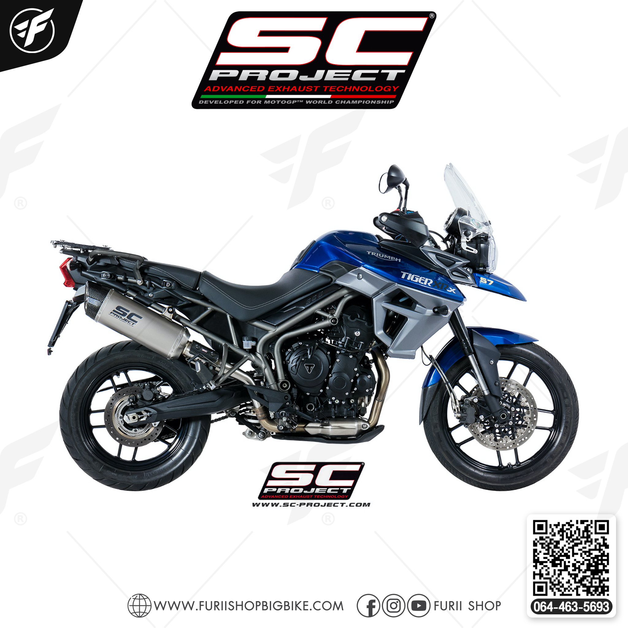 TRIUMPH TIGER 800 (2017 - 2020) - XR - XC - XCa - XCx - XRx - XRT Adventure Muffler, Titanium, with Carbon fiber end cap