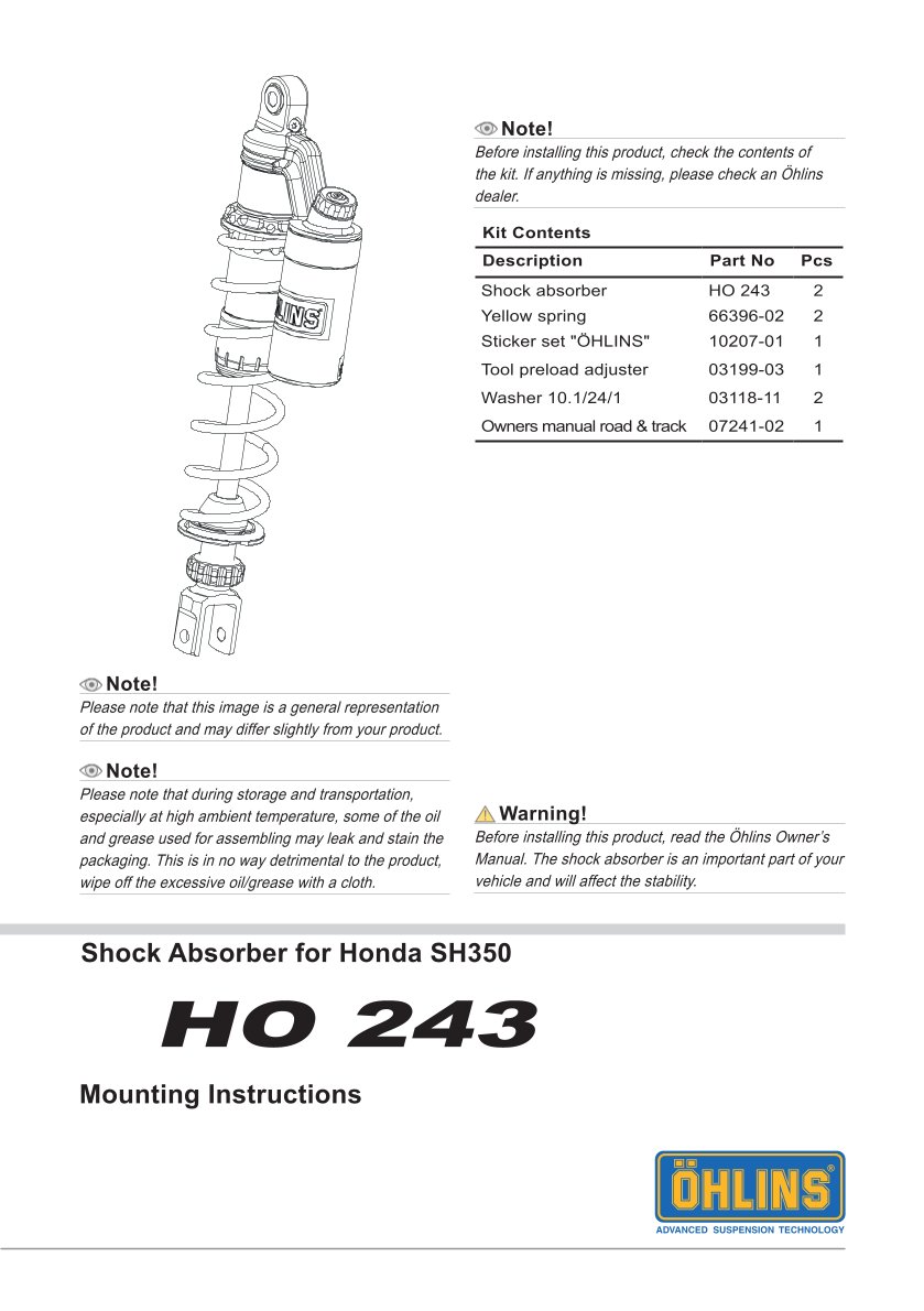 โช๊คหลังแต่ง Ohlins HO243 For Honda SH 350 ปี 2022-2023