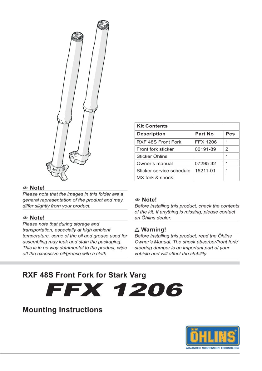 โช้คหน้า OHLINS FFX1206 FOR Stark VARG 2023
