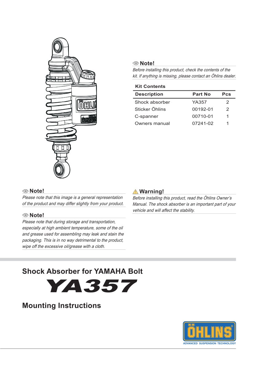 โช๊คหลังแต่ง Ohlins YA357 For Yamaha XV 950 Bolt/XV 950R ปี 2014-2021