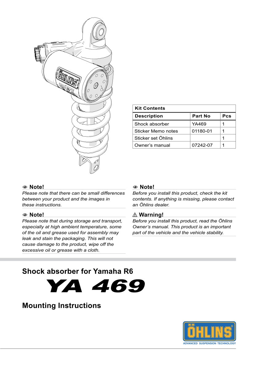 โช๊คหลัง OHLINS Sweden YA469 Yamaha YZF-R6 2006-2018
