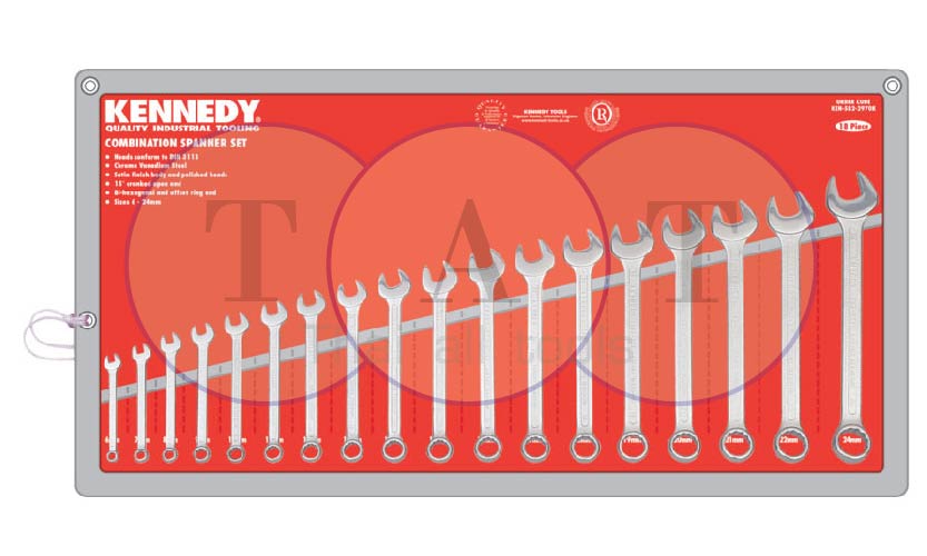 ชุดประแจแหวนข้างปากตาย 6-24mm 18ชิ้น/ชุด CHROME VANADIUM COMBINATION SPANNER KENNEDY
