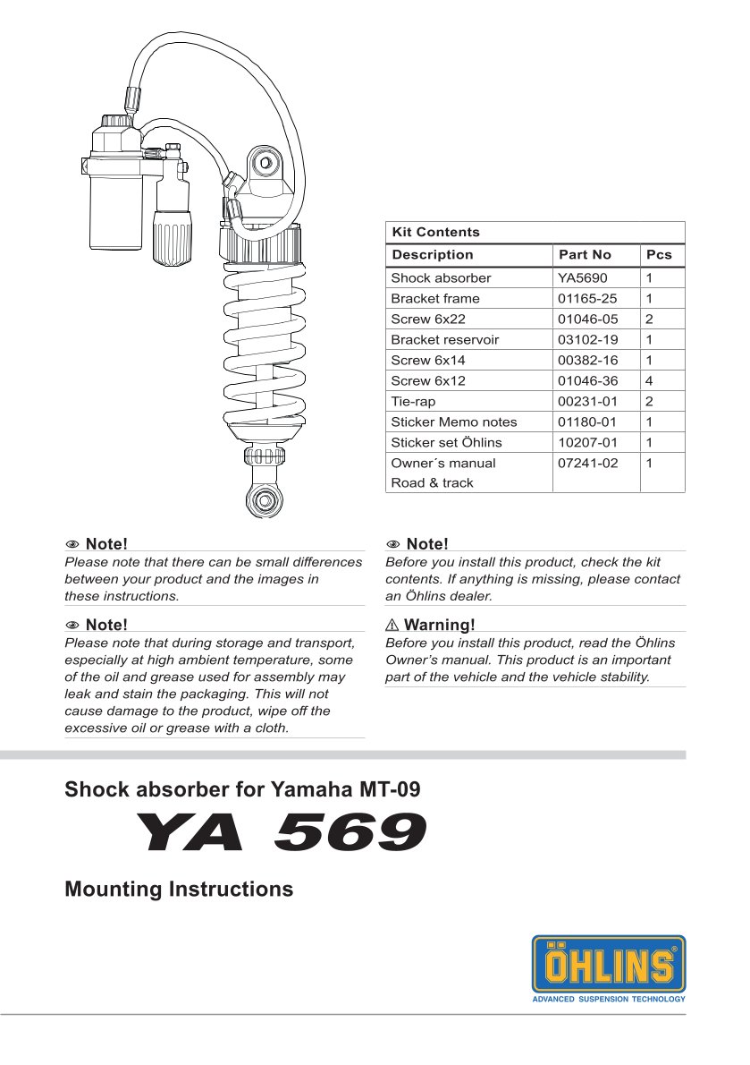 โช๊คหลังแต่ง Ohlins YA569 For Yamaha MT-09 (FZ-09) ปี 2021-2023