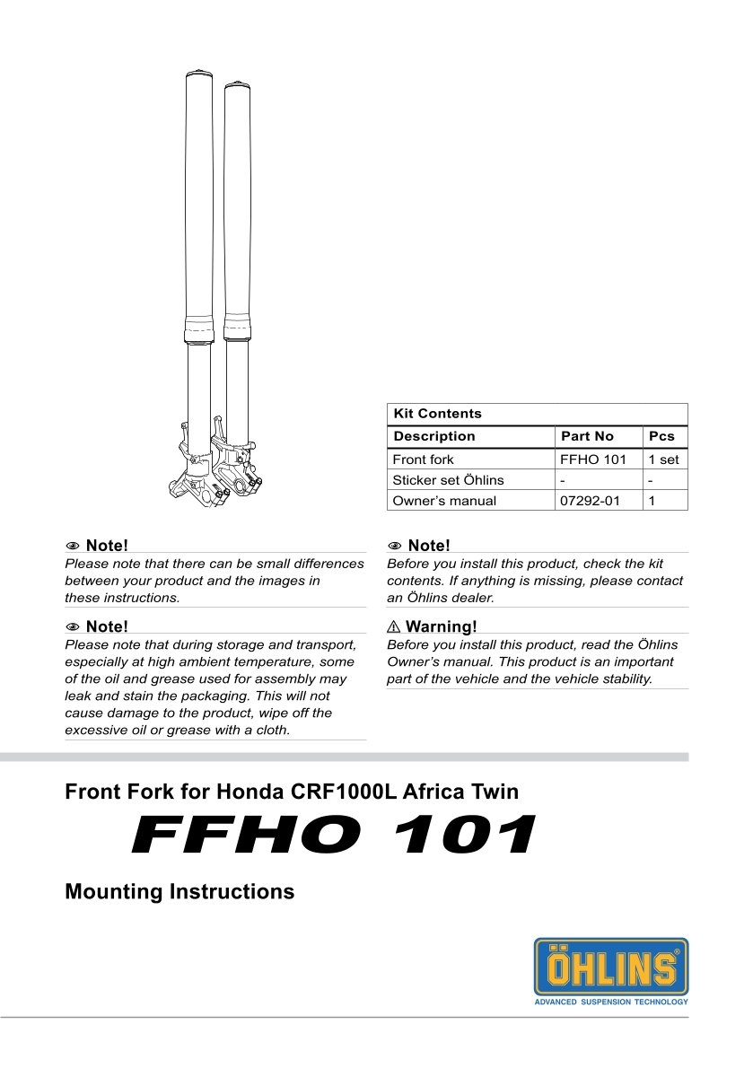 โช้คหน้า OHLINS FFHO101 FOR Honda CRF1100 Africa Twin Adventure Sports DCT (Showa) 2020-2023