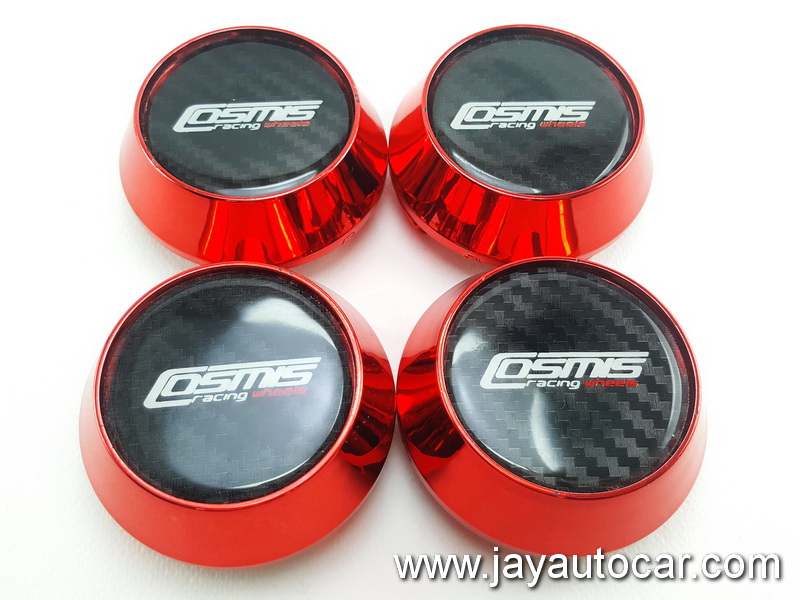 ฝาล้อรถยนต์ แม็กแต่ง ฝาล้อแม็ก ขนาด 63.5 มิล โลโก้ COSMIS RACING WHEELS สีแดง 1ชุด 4ชิ้น 63.5mm.