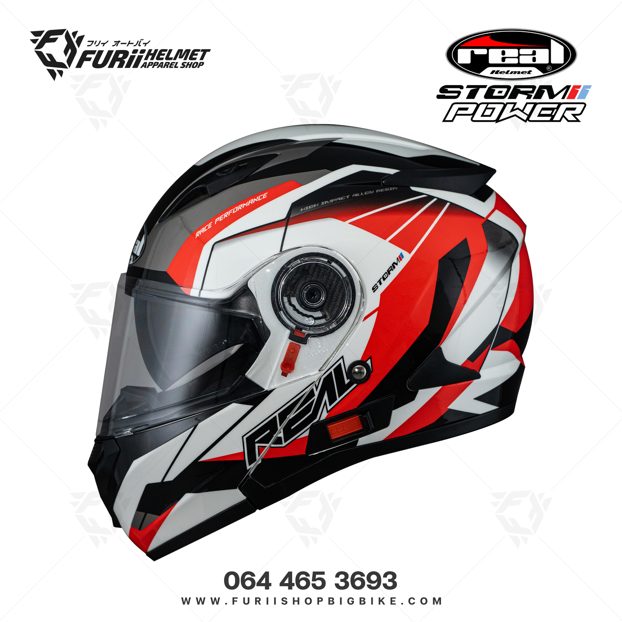 หมวกกันน็อค Real : Storm Power ขาว-แดง