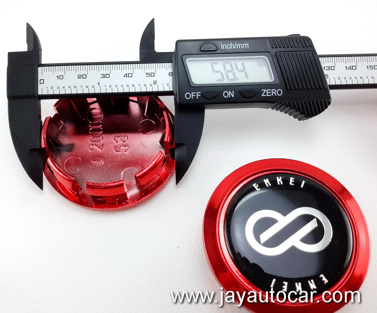 ฝาล้อรถยนต์ สำหรับ ล้อแม็ก สติ๊กเกอร์ ENKEI สีแดง ขนาด 58 มิล 1ชุด 4ชิ้น 58mm.