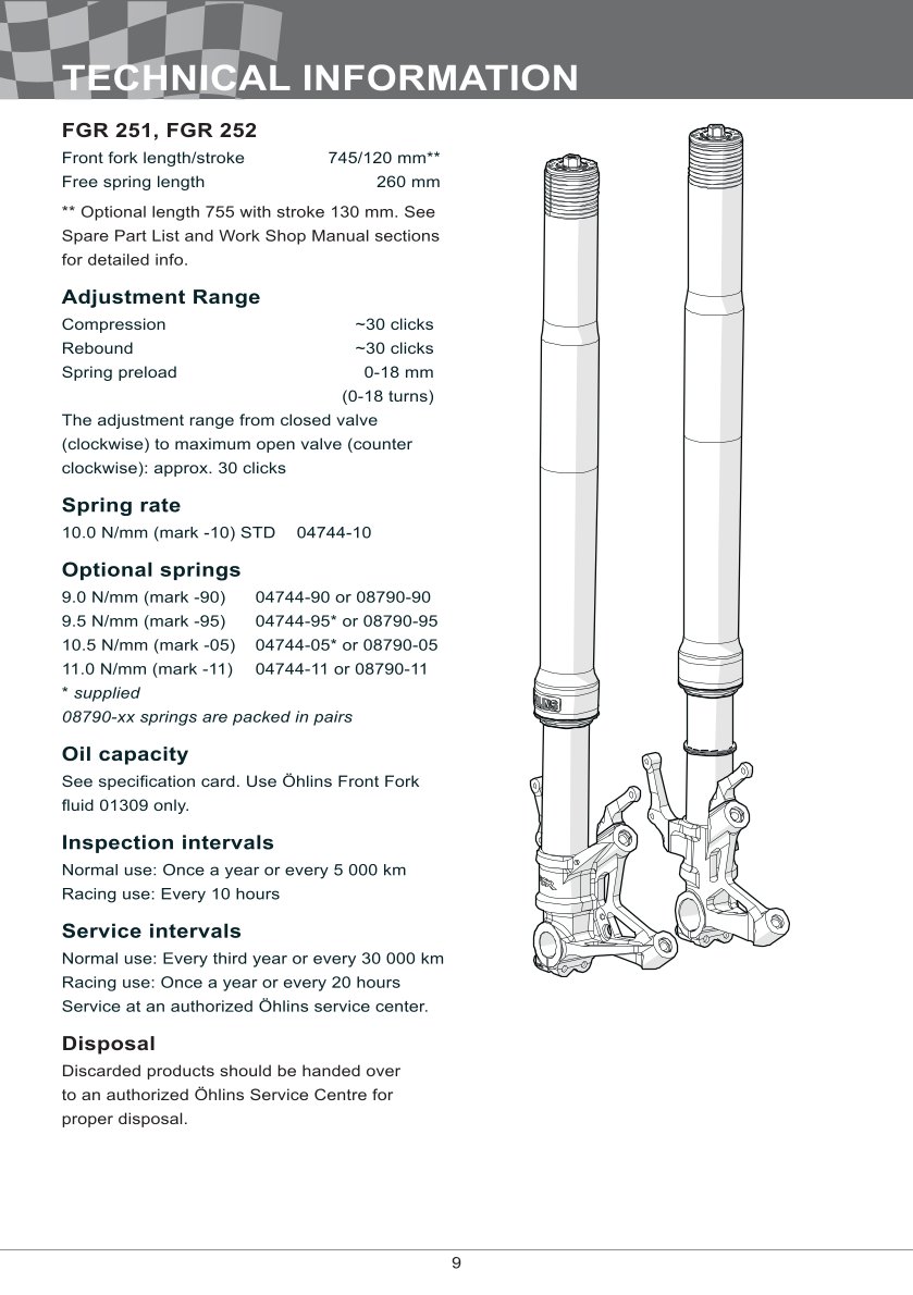 โช้คหน้า OHLINS FGR252 FOR Yamaha YZF R6 2017-2024