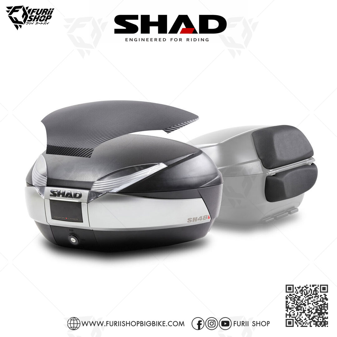 กล่องหลัง SHAD Set(Full Option) SH48 Dark Grey(300) ขนาด 48 ลิตร + ฝาคาร์บอน + เบาะพิง