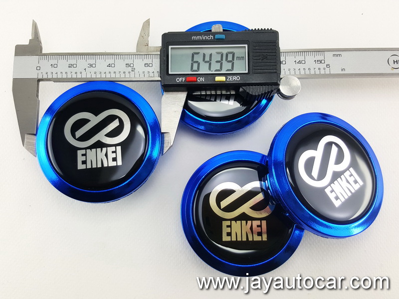 ฝาล้อรถยนต์ สำหรับ ล้อแม็ก สติ๊กเกอร์ ENKEI สีฟ้า ขนาด 58 มิล 1ชุด 4ชิ้น