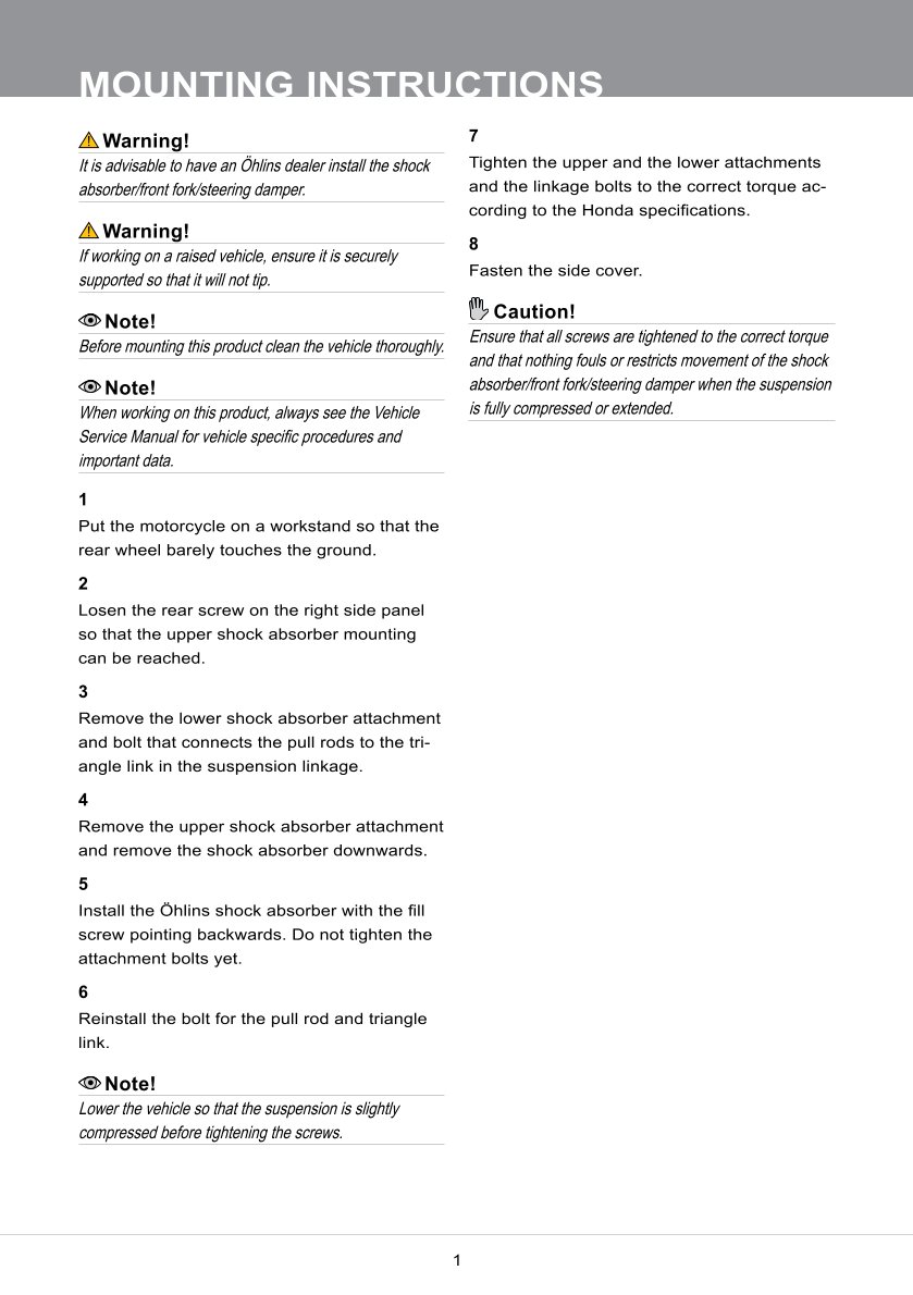 โช๊คหลังแต่ง Ohlins HO070 For Honda NC700X ปี 2012-2013