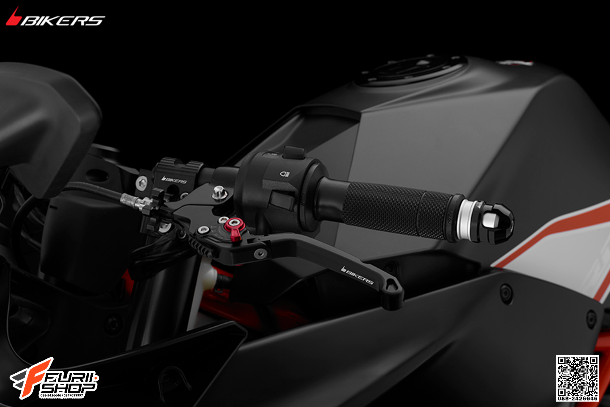 มือครัทซ์หน้าปรับระดับพับได้ BIKERS สีดำ FOR KTM RC390 มือครัช