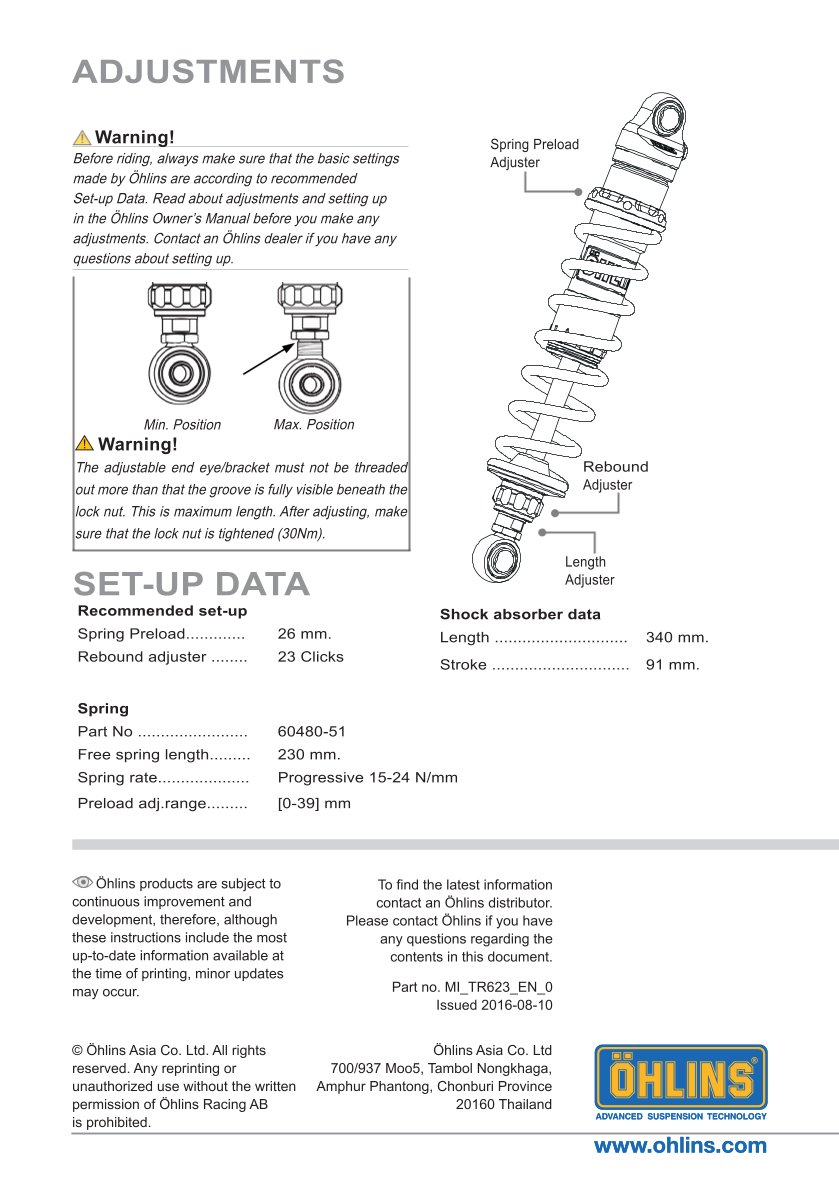 โช๊คหลังแต่ง Ohlins TR623 For Triumph Street Twin ปี 2016-2021