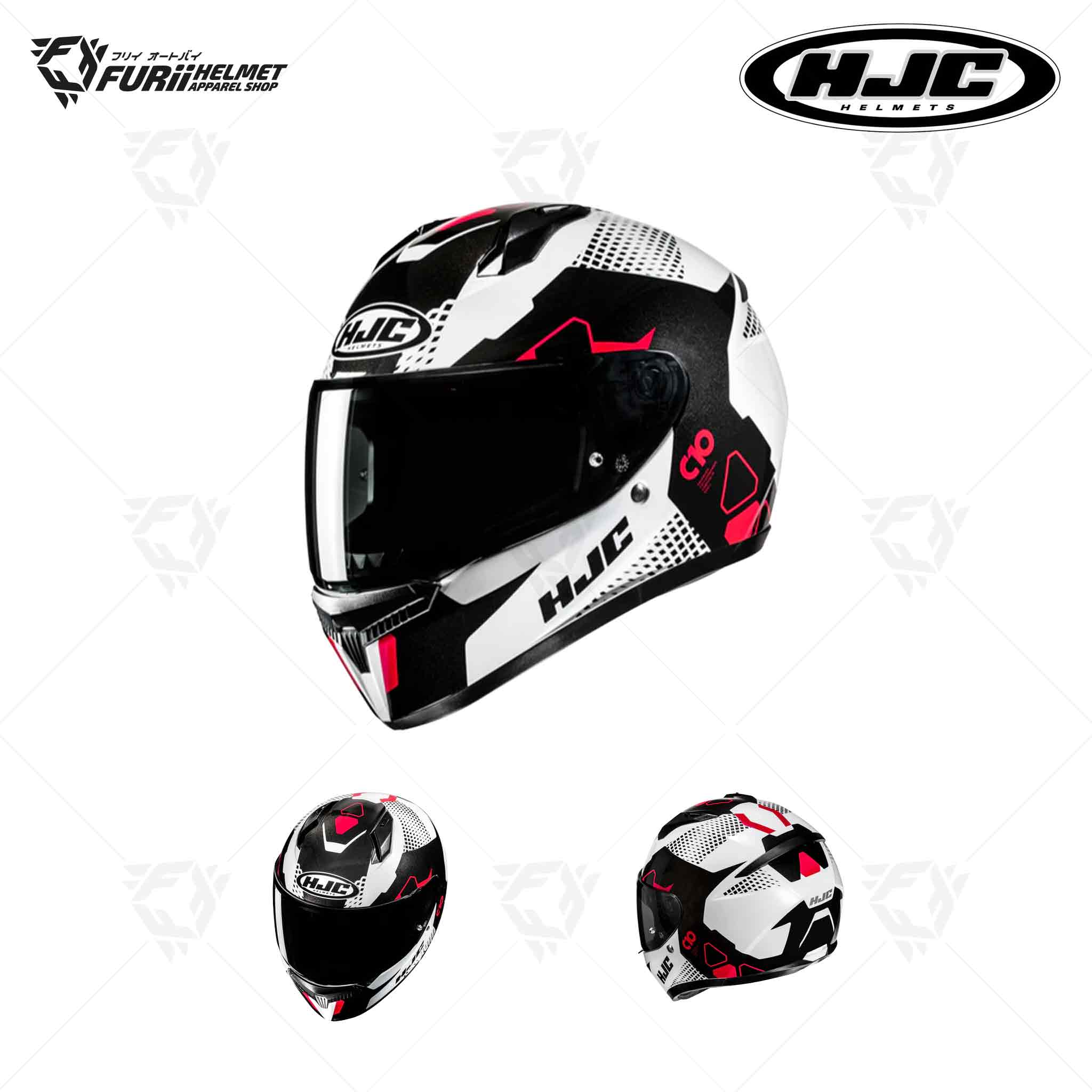 หมวกกันน็อค HJC C10 Full Face ASPA : MC1 สีขาว/ดำ/แดง ผิวเงา (มี มอก.)
