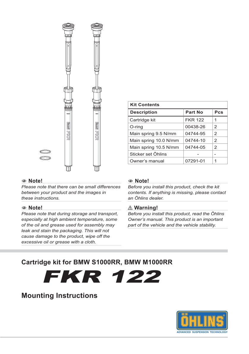 สปริงโช้คหน้า Ohlins FKR122 For BMW S 1000 RR 2019-2023