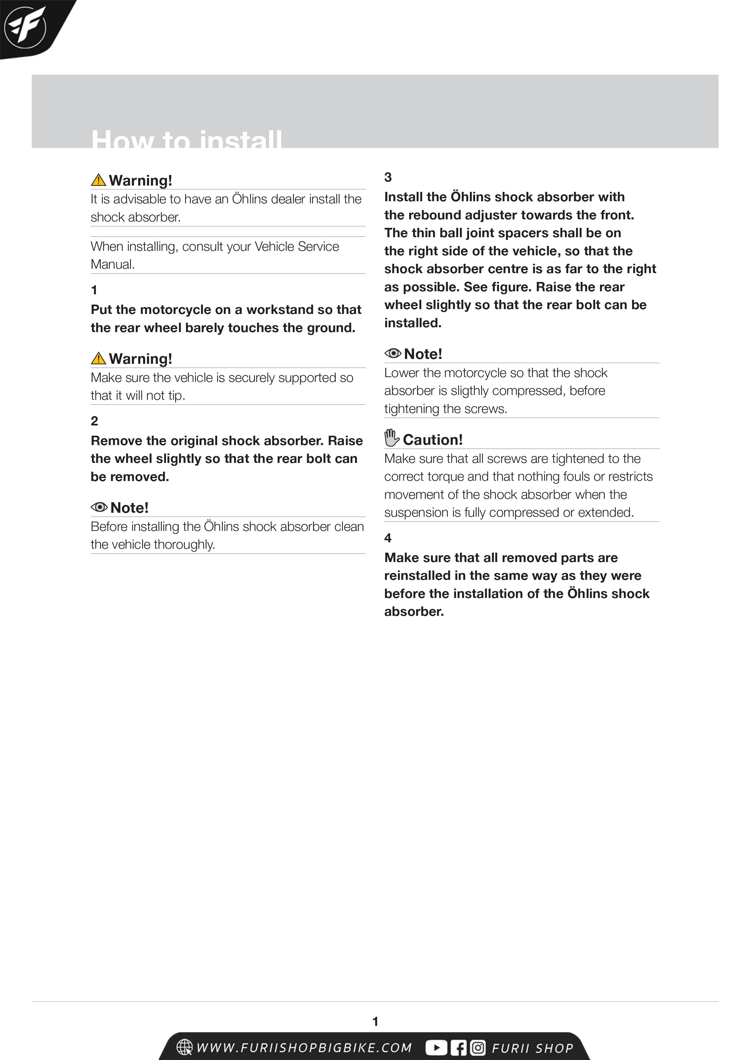 โช๊คหลัง OHLINS Sweden KA037 For Kawasaki Er-6n 2009-2014