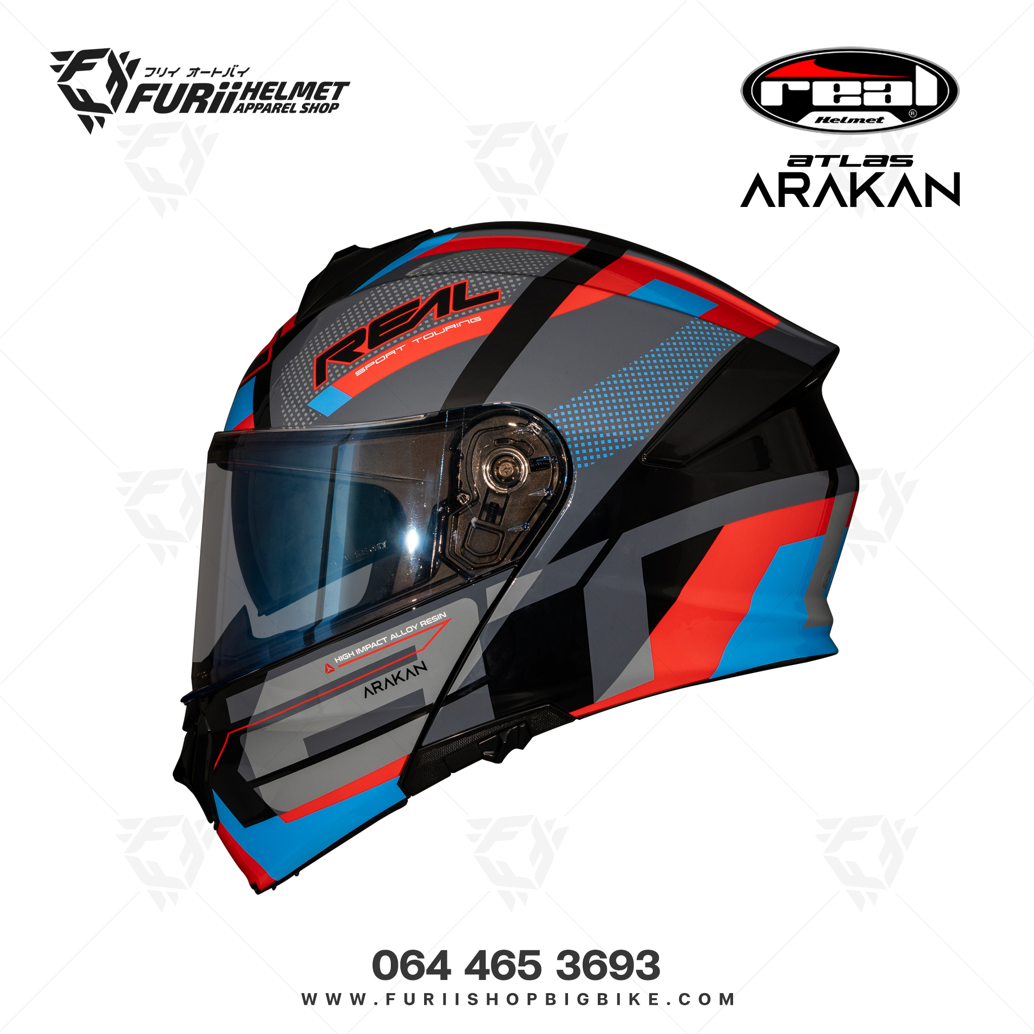 หมวกกนน็อคเต็มใบ Real Atlas Arakan : ดำ-แดง-น้ำเงิน