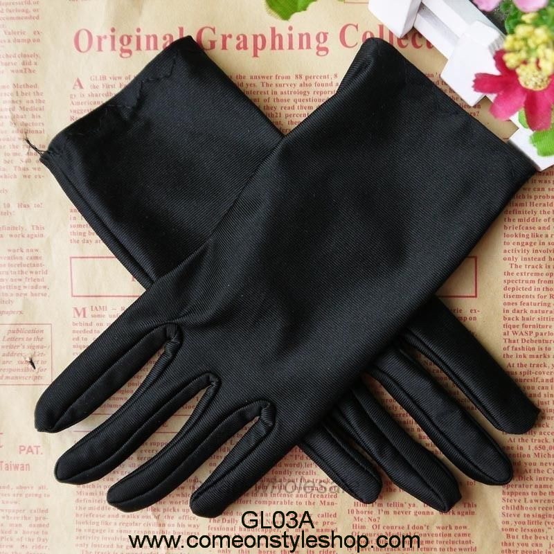 ถุงมือผ้าซาตินแบบสั้น ถุงมือออกงาน การแสดง แต่งงาน คอสเพลย์ Satin Short Gloves