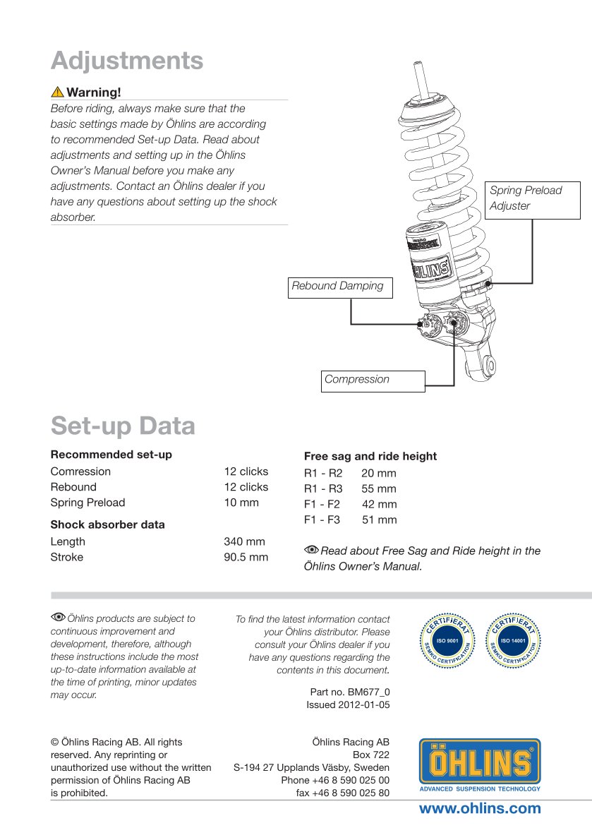 โช๊คหลังแต่ง Ohlins BM677 For BMW R 1200 GS ปี 2004-2012