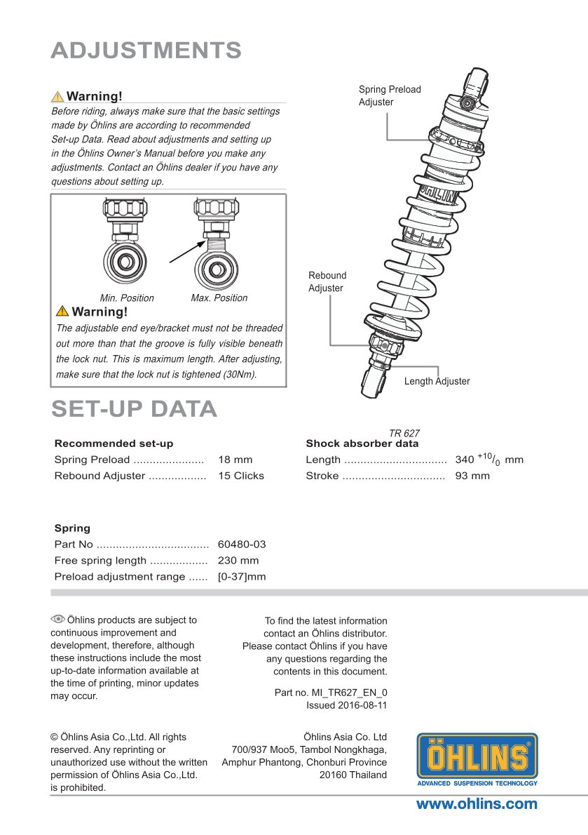 โช๊คหลังแต่ง Ohlins TR627 For Triumph Bonneville T100 ปี 2006-2016