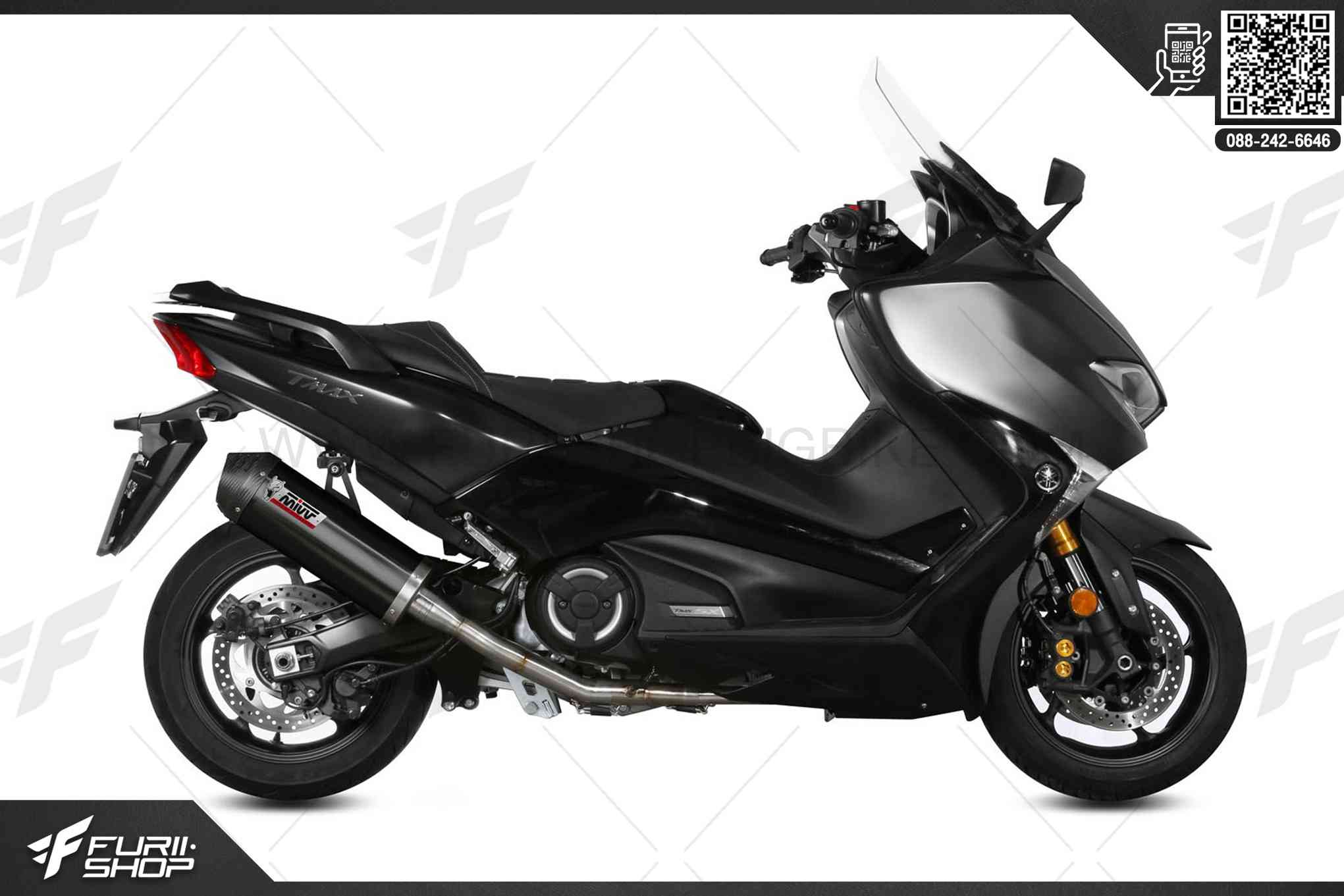 ท่อมอเตอร์ไซค์ MIVV FOR YAMAHA T-MAX 530 OVAL STEEL BLACK CARBON CAP ท่อแต่ง ท่อสูตร ท่อบิ๊กไบค์ ท่อBigbike ท่อไอเสีย