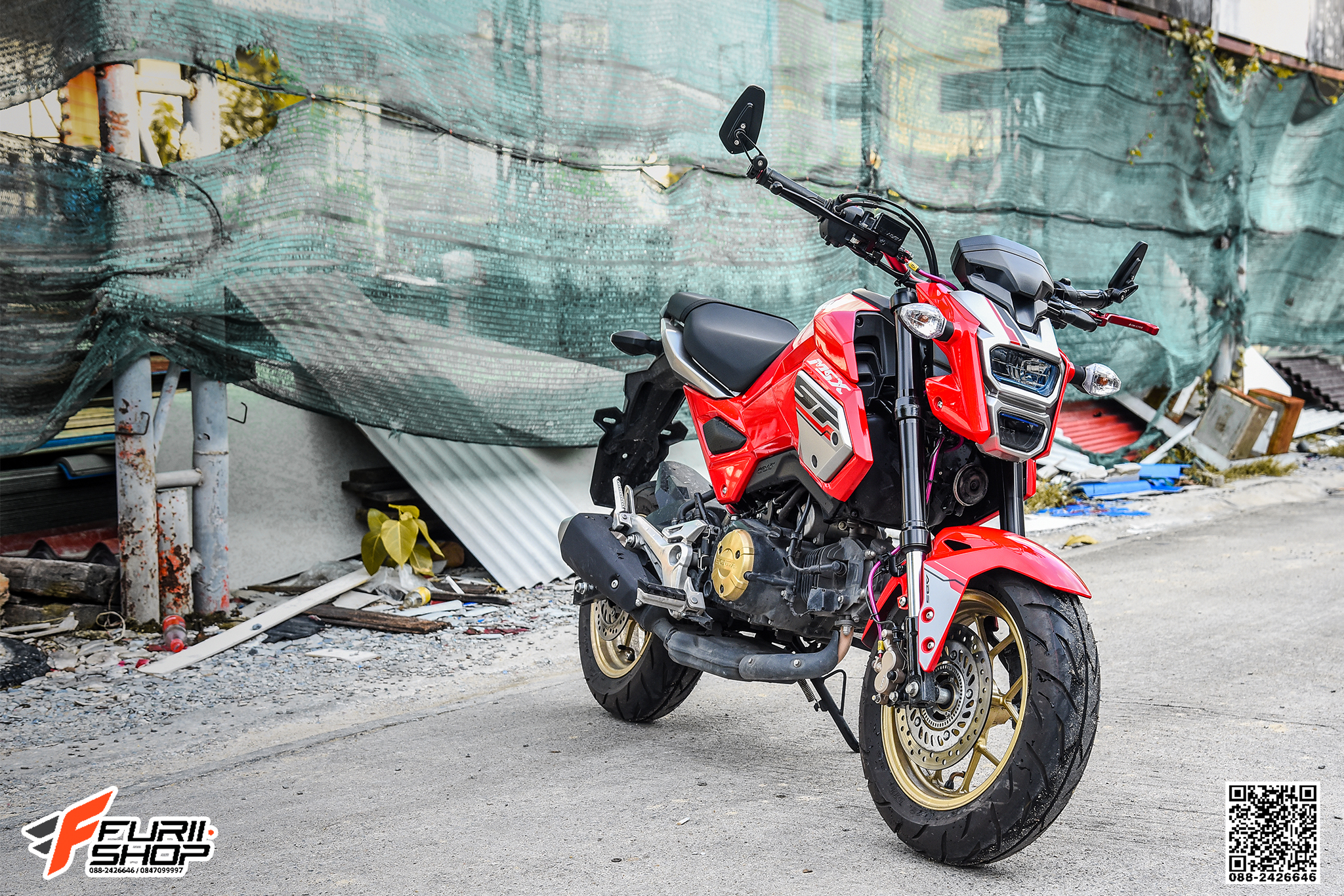 สายHEL HONDA MSX125 เดินทางเดิม หน้า สายสีชมพู หัวเบนโจสีแดง