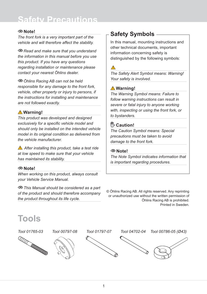 สปริงโช้คหน้า Ohlins FGK219 For Ducati 1199 Panigale S (Öhlins FG 925) 2012-2014