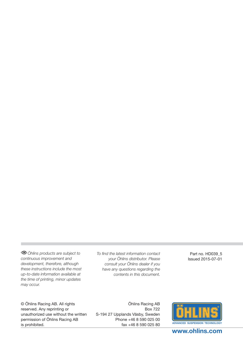 โช๊คหลังแต่ง Ohlins HD039 For Harley-Davidson FL Touring (Road King, Street Glide, Electra Glide etc) ปี 2006-2022