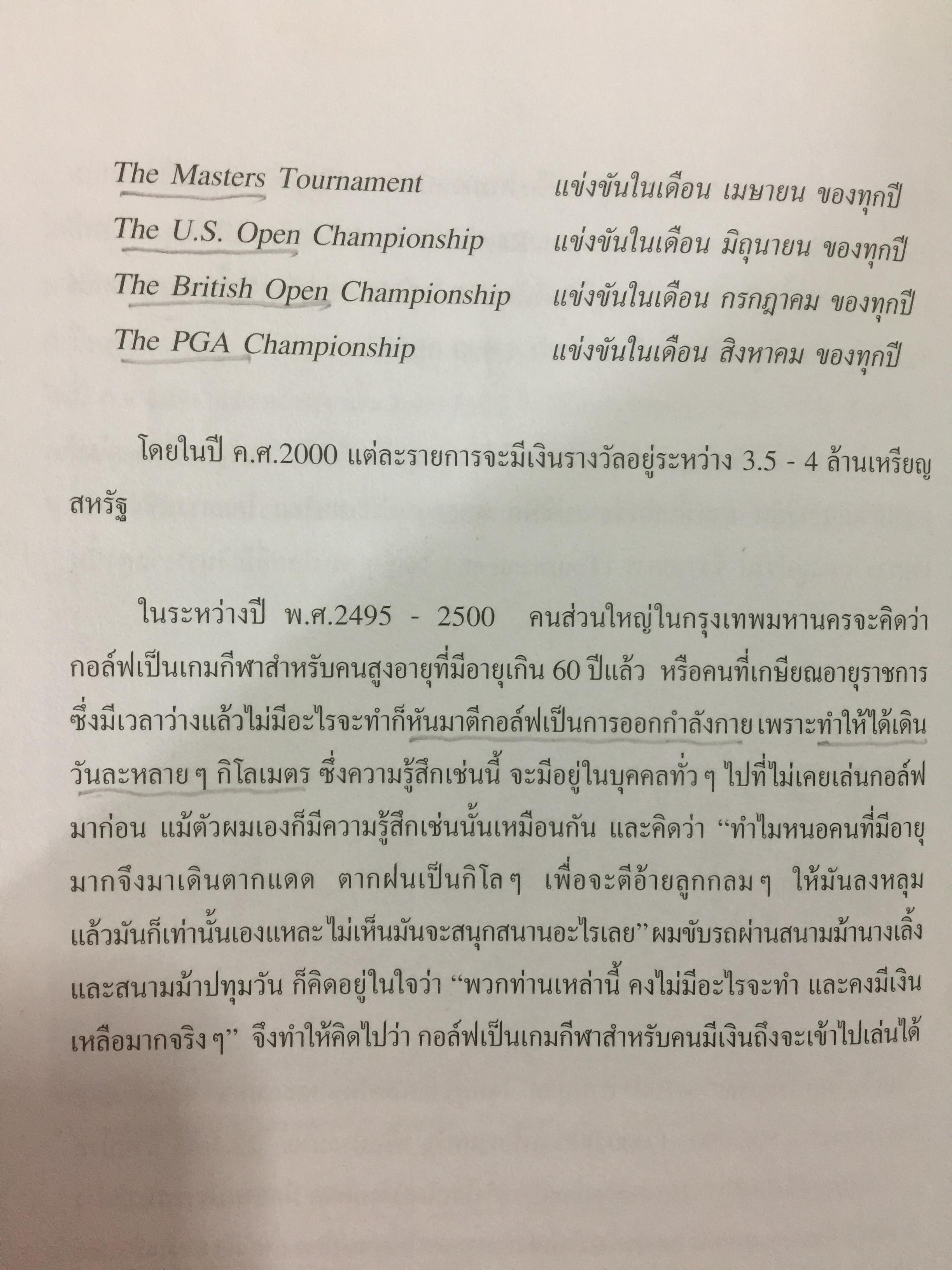 มาหัดเล่นกอล์ฟกันเถอะ. คู่มือการหัดเล่นกอล์ฟ เขียนและเรียบเรียงโดย สุชาติ เขมาภิรมย์ 1 กก.