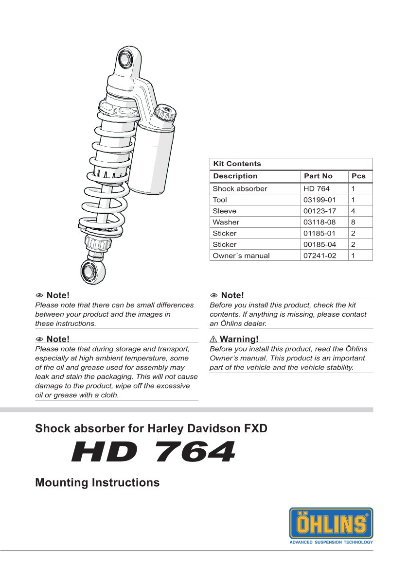 โช๊คหลังแต่ง Ohlins HD764 For Harley-Davidson Dyna FXD ปี 1991-2017