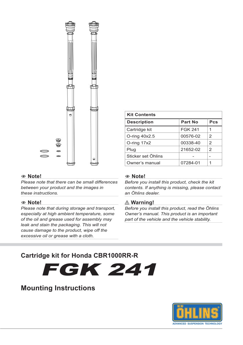 สปริงโช้คหน้า Ohlins FGK241 For Honda CBR1000RR-R 2020-2023