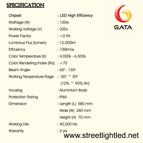 โคมไฟถนน LED 120w รุ่นModule Series ยี่ห้อGata (แสงขาว)