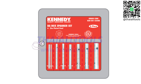 ชุดบ๊อกซ์กระบอก 6-PCE BOX SPANNER SET 0-10BA C/W TOMMY BARS KENNEDY