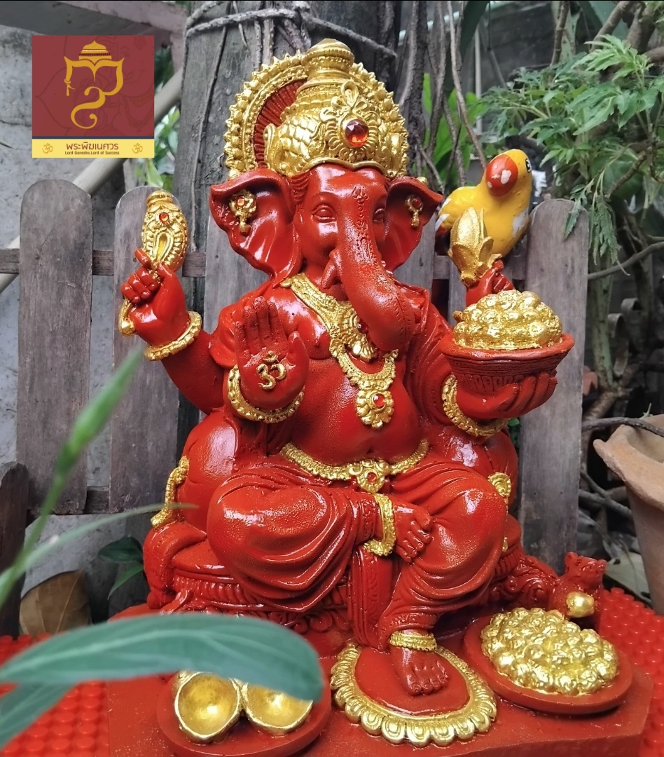 พระพิฆเนศ ปางรีนาโมจัน ปางปลดหนี้ปลดสิน อภิลาภแห่งความอุดมสมบูรณ์ วรกายสีแดงเข้ม