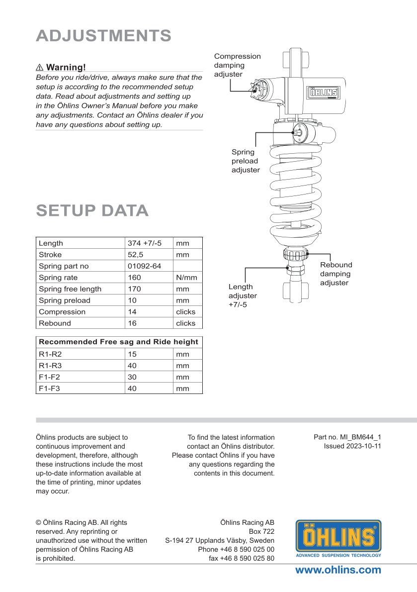 โช๊คหลังแต่ง Ohlins BM644 For BMW R nineT Urban G/S ปี 2017-2020