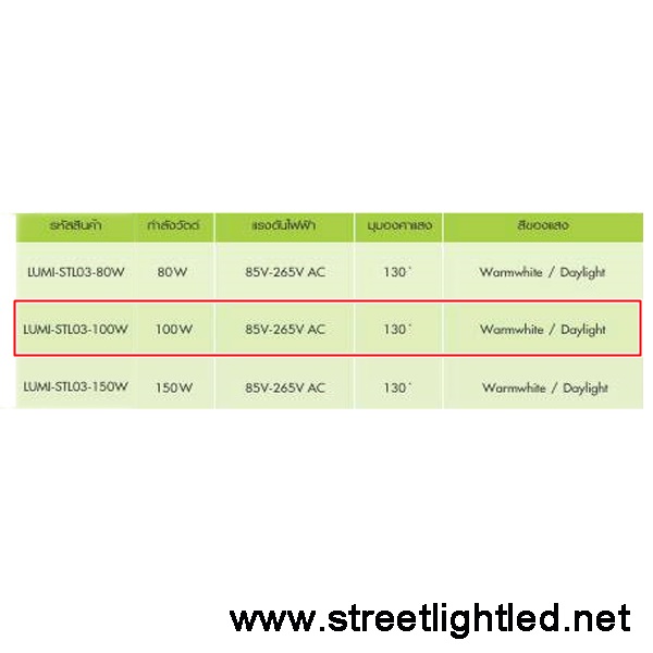 โคมไฟถนน LED Lumi 100w (แสงส้ม)
