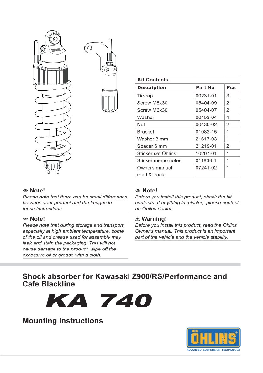 โช๊คหลังแต่ง Ohlins KA740 For Kawasaki Z900RS ปี 2017-2023