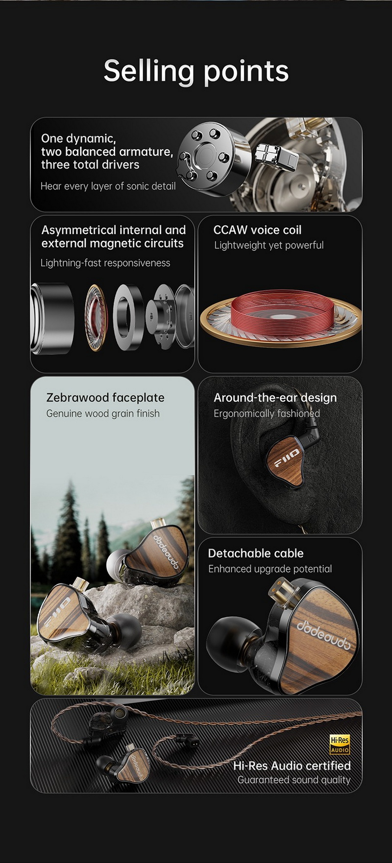 FiiO JadeAudio JH13 หูฟัง IEMs 3 ไดรเวอร์ 1DD+2BA สำหรับนักฟังเพลงคุณภาพสูง Faceplate ไม้แท้ ดีไซน์หรู ประกันศูนย์ไทย