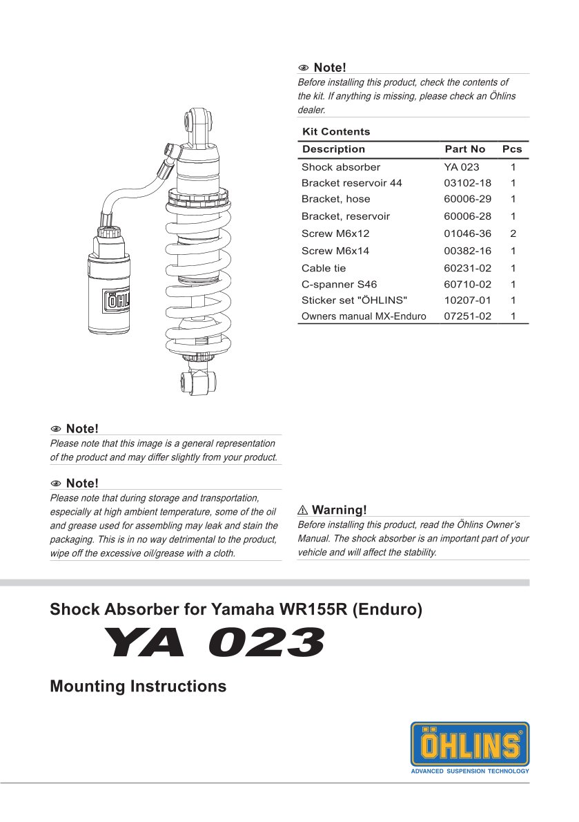 โช๊คหลัง OHLINS YA023 FOR YAMAHA WR155R