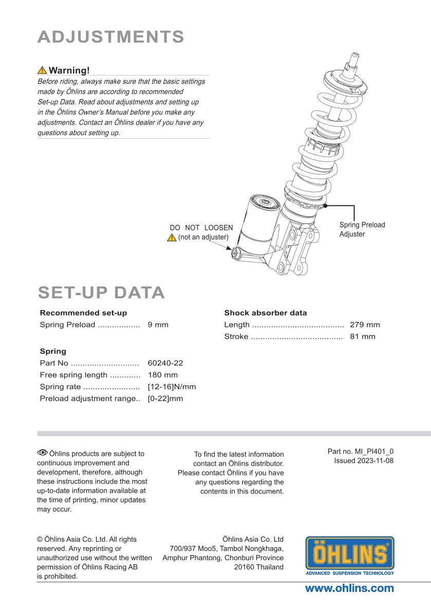 โช้คหน้า OHLINS PI401 For Vespa GTS300 2023