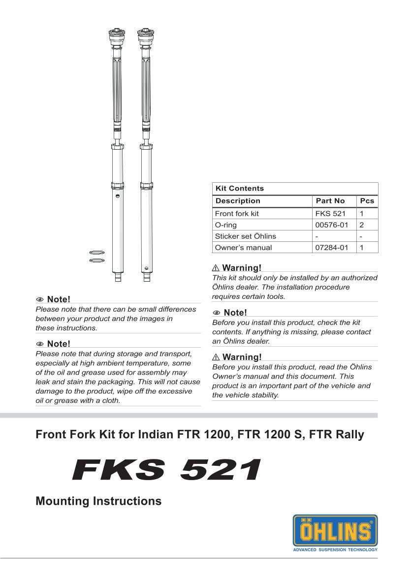 สปริงโช้คหน้า Ohlins FKS521 For Indian FTR 1200 Rally 2019-2023