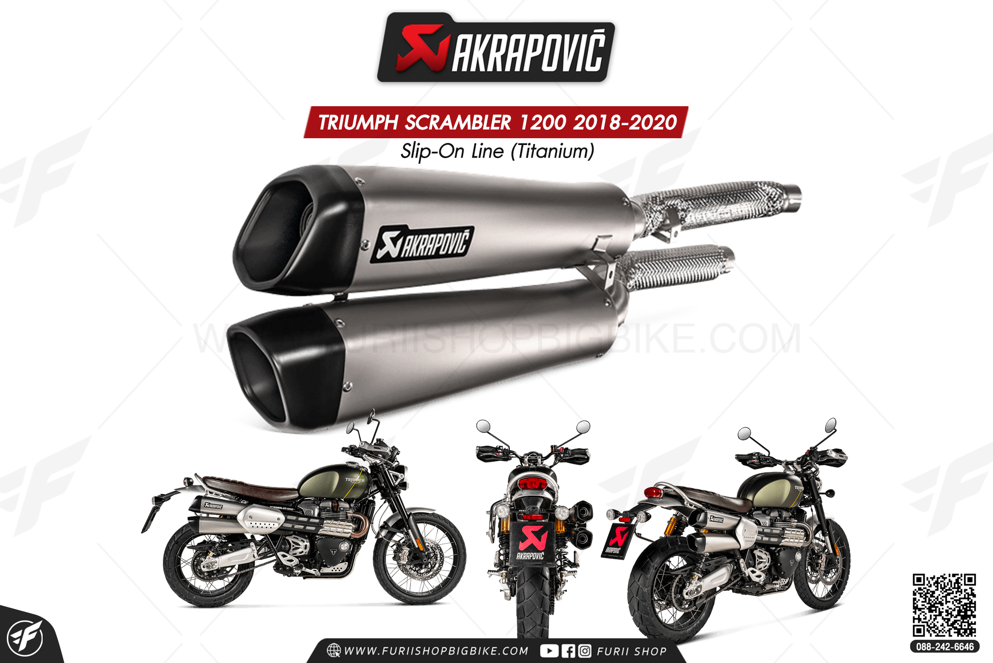 ท่อแต่ง Akrapovic Exhaust Slip-On Line (Titanium) TRIUMPH SCRAMBLER 1200 2018-2020