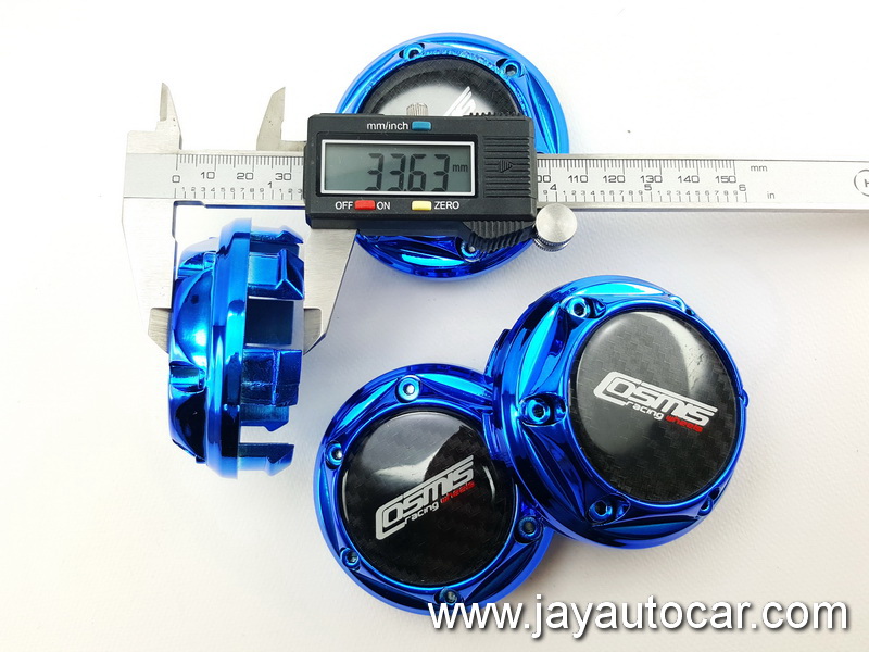 ฝาล้อรถยนต์ แม็กแต่ง ขนาด 73.5 มิล สำหรับ ล้อแม็ก โลโก้ COSMIS RACING WHEELS สีน้ำเงิน 1ชุด 4ชิ้น 73.5mm.