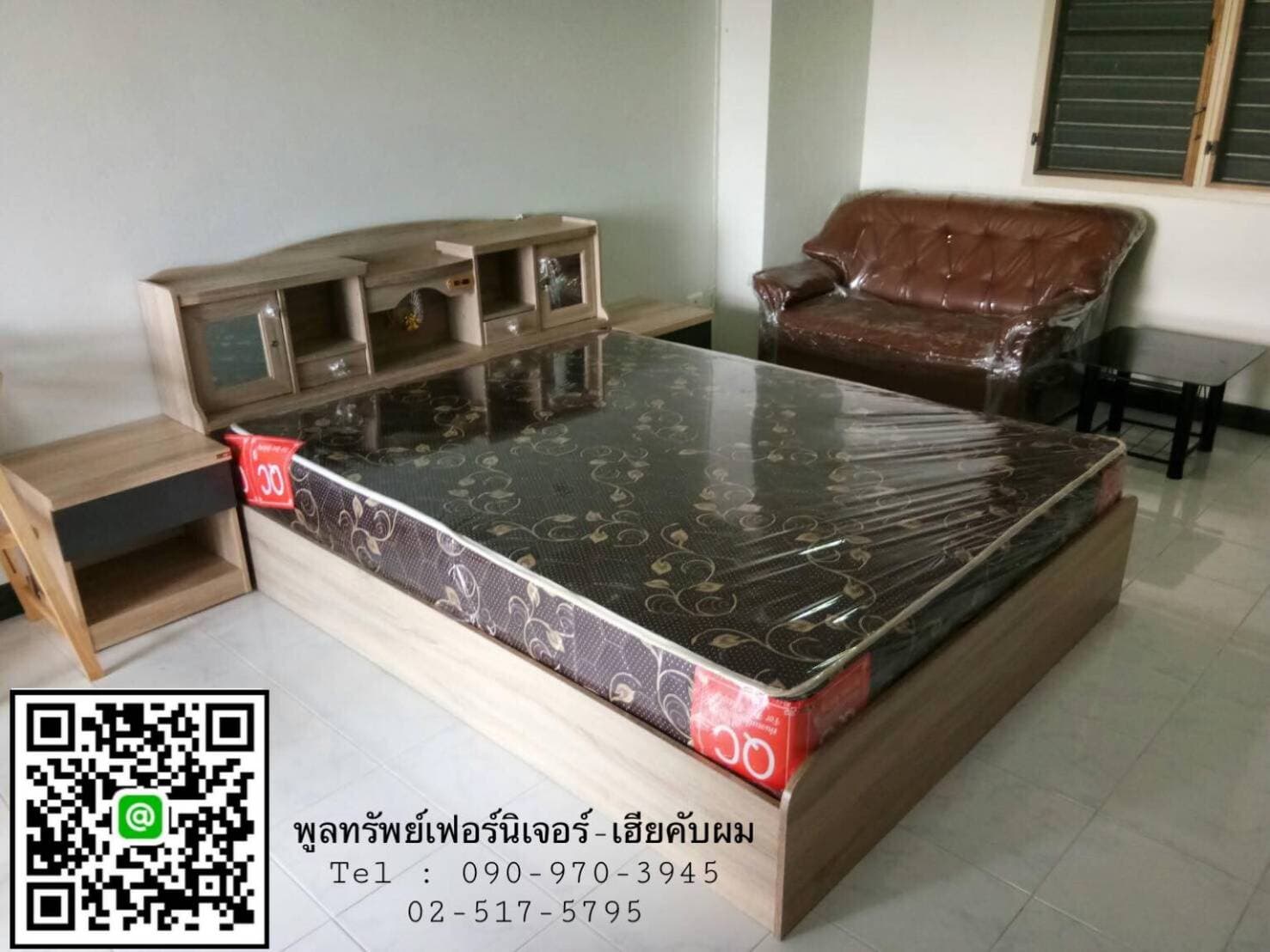 เตียงไม้ 5ฟุต สีโอ๊ค