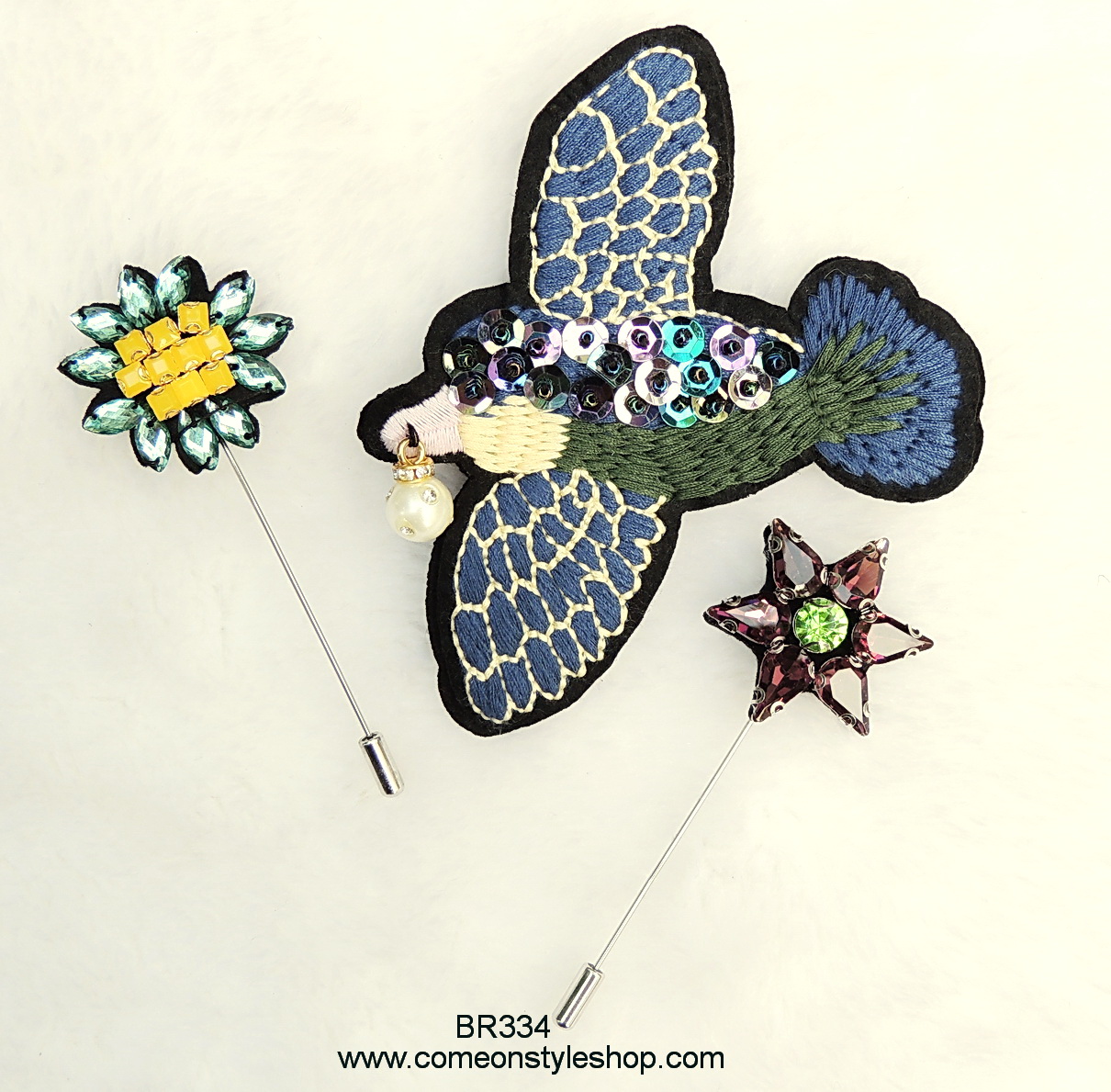 เซตเข็มกลัด เซตพินติดเสื้อ กระเป๋า ปักเลื่อม งานคุณภาพ 3 ชิ้น ฺPin Brooch collection set made with good quality BR334