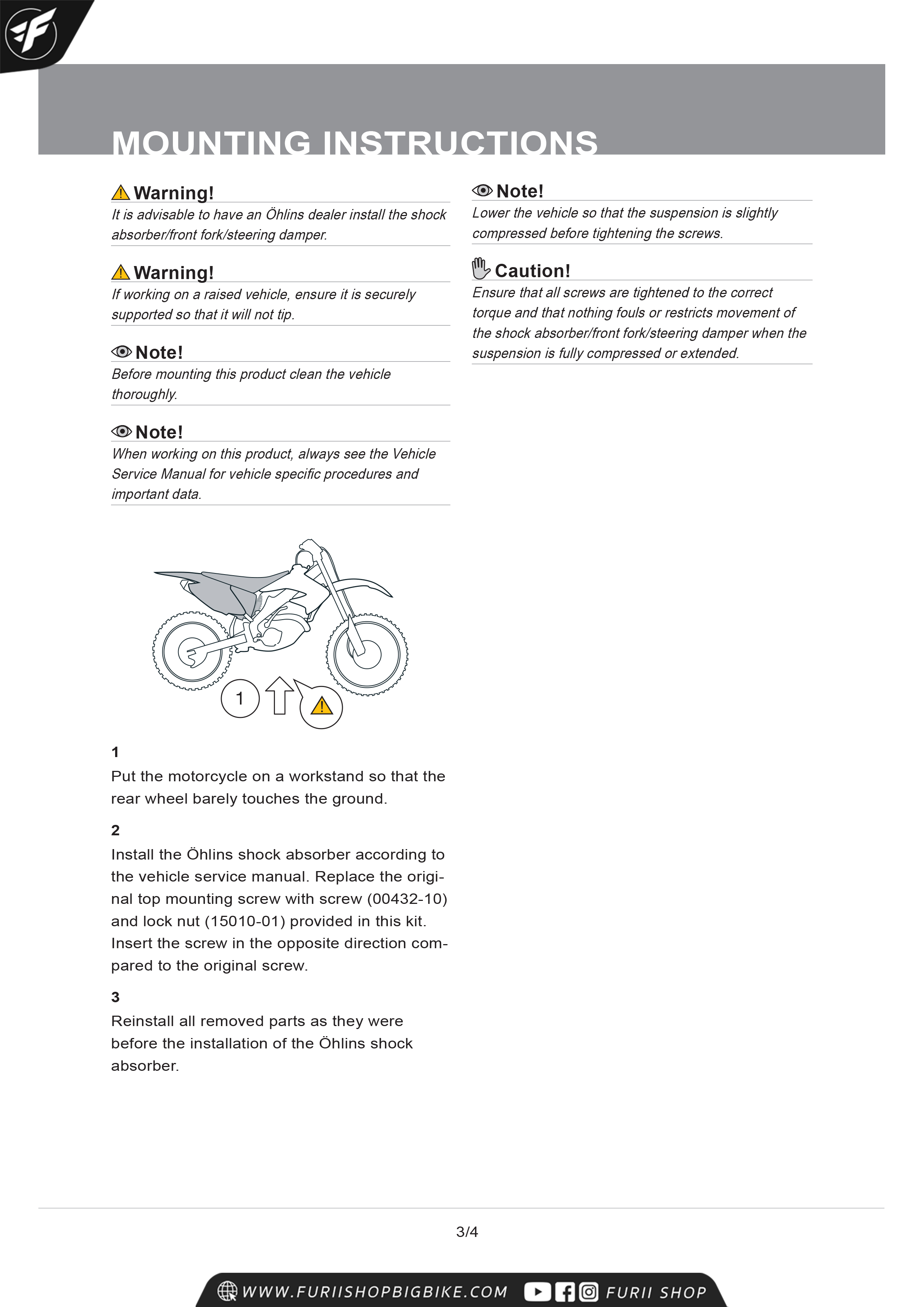 โช๊คหลัง โช๊คอัพ โช๊คแต่ง โช๊คมอเอตร์ไซค์ OHLINS HO1693 TTX44 FOR HONDA CRF250R 2014-2016