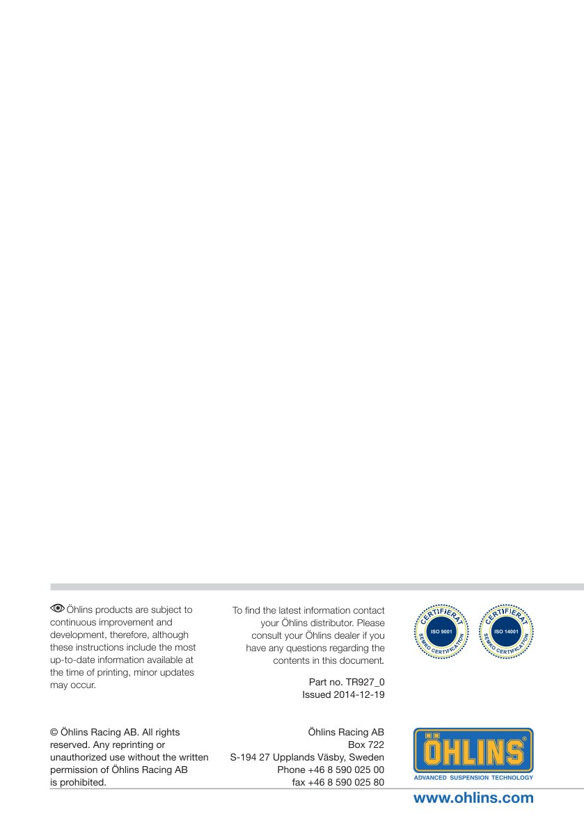 โช๊คหลังแต่ง Ohlins TR927 For Triumph Scrambler 865 ปี 2006-2016