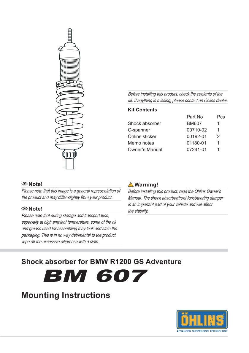 โช๊คหลังแต่ง Ohlins BM607 For BMW R 1200 GS Adventure ปี 2006-2013