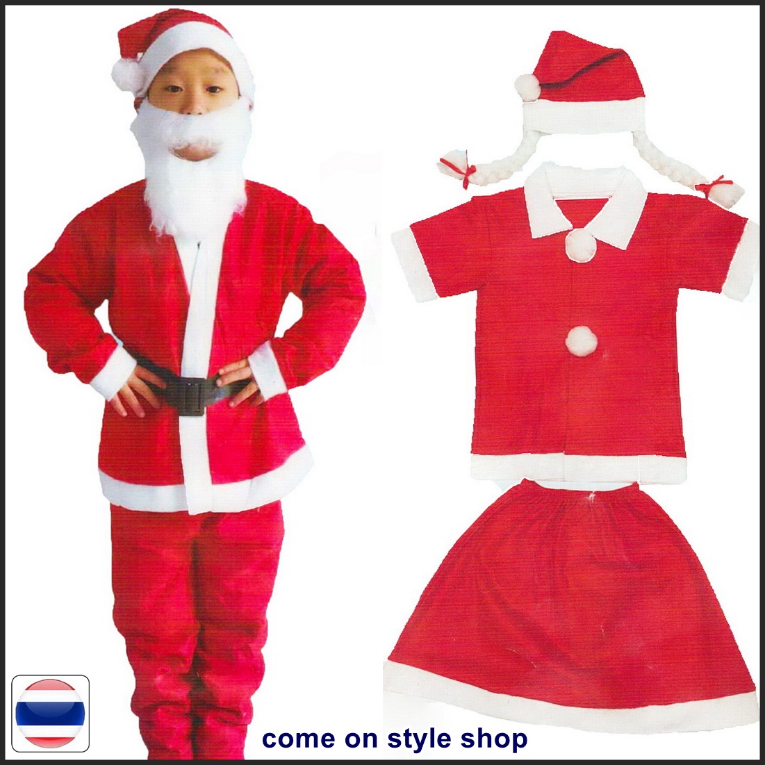 ชุดซานตาคลอส เด็กผู้ชาย เด็กผู้หญิง ชุดซานต้า คอสเพลย์ ชุดแซนต้า Christmas Santa Kid Children Costume