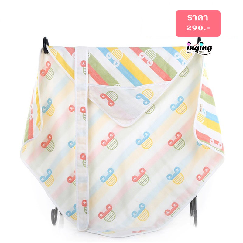 WR002_[Size-90*90-ลายมิ๊กกี้]_ผ้าห่อตัว+ห่มได้+เช็ดตัวได้